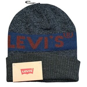 Levi's Beanie Mens OS Charcoal New Knit Cuffed Logo Hat 45LP050047
